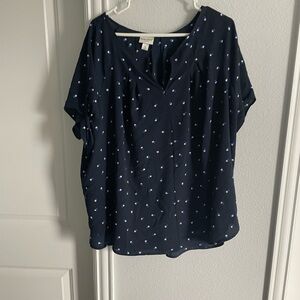 Ava & Viv Navy Polka Dot Women's Dressy Top 3X